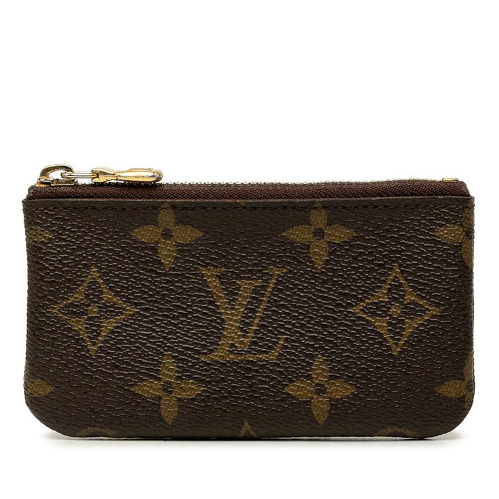 Louis Vuitton Monogram Pochette Coin Wallet Key Pouch Canvas Leather Brown